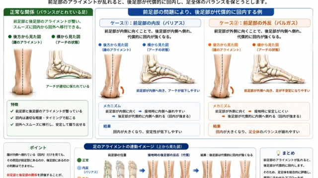 前足部と後足部の関係によって生じる代償的な回内