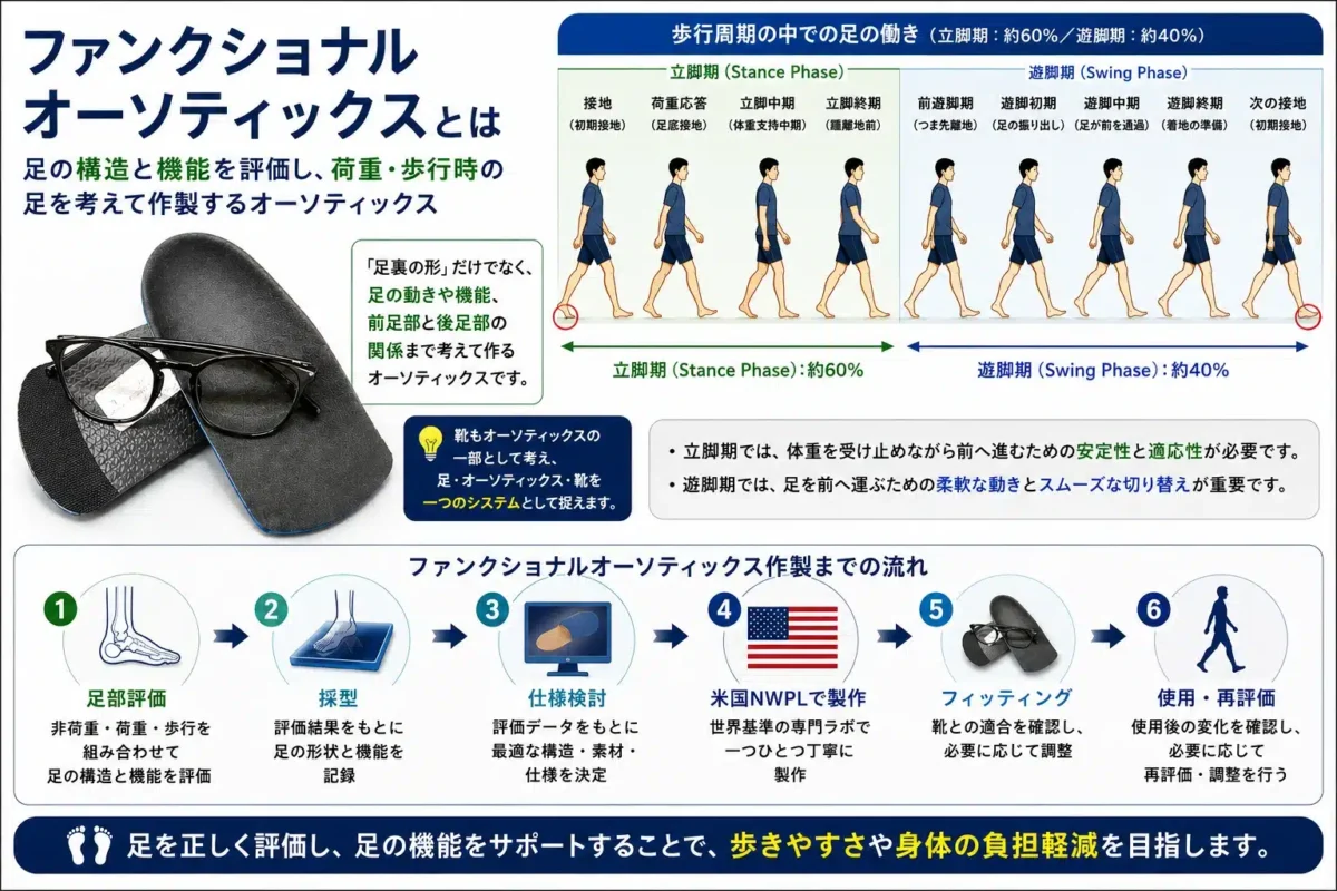 足部評価と歩行分析に基づくファンクショナルオーソティックスの考え方と作製の流れ