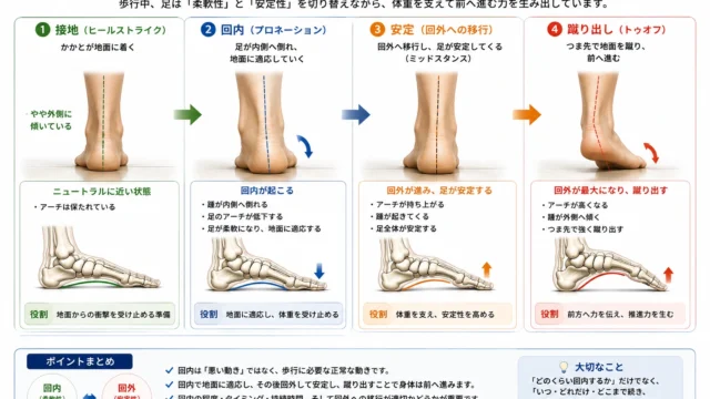 歩行周期における回内から回外への足の変化