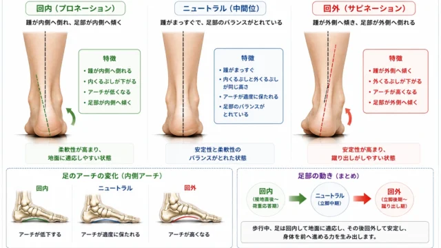 回内と回外による歩行時の踵と足部の動き